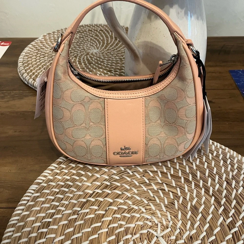 New Coach Pebbled Signature Hobo Bag in Peach